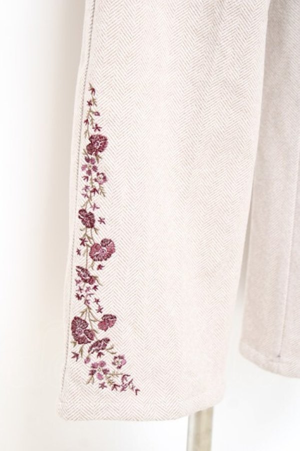 画像3: axes femme / 裾刺繍起毛ストレートパンツ L ベージュ Y-25-10-20-099-AX-PA-SZ-ZY (3)