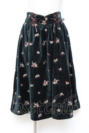 画像: axes femme / 総刺繍ベロアスカート M Dグリーン Y-25-10-20-107-AX-SK-SZ-ZY