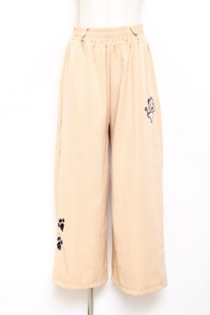 画像: NieR Clothing / ミケ刺繍ワイドパンツ  ベージュ Y-25-10-20-123-PU-PA-SZ-ZY