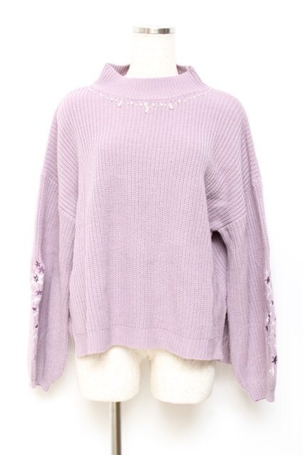 画像1: axes femme / 袖刺繍ボトルネックニット F ラベンダー Y-25-10-20-016-AX-TO-SZ-ZY (1)