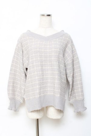 画像: axes femme / Vネックツイードニット F グレー Y-25-10-20-027-AX-TO-SZ-ZY