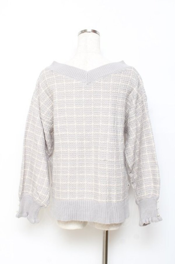 画像2: axes femme / Vネックツイードニット F グレー Y-25-10-20-027-AX-TO-SZ-ZY (2)