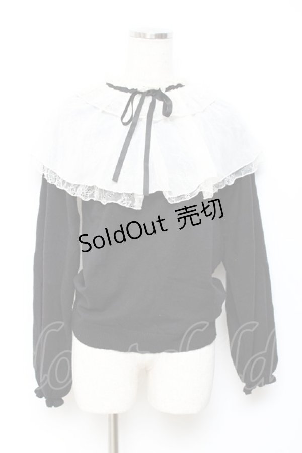 画像1: axes femme / レース重ねケープニットプルオーバー M 黒 Y-25-10-20-029-AX-TO-SZ-ZY (1)