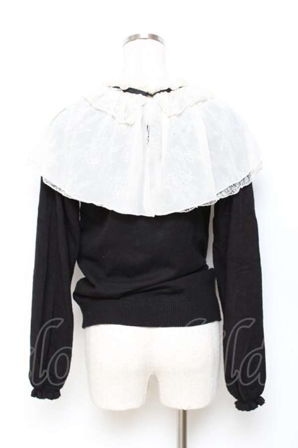 画像2: axes femme / レース重ねケープニットプルオーバー M 黒 Y-25-10-20-029-AX-TO-SZ-ZY (2)