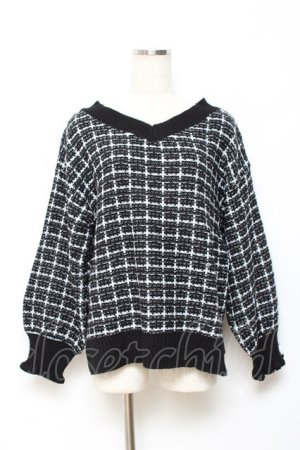 画像: axes femme / Vネックツイードニット F 黒 Y-25-10-20-032-AX-TO-SZ-ZY