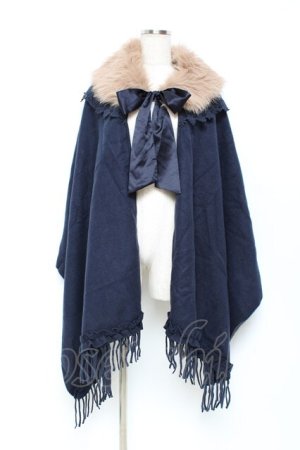 画像: axes femme / ファーティペット付きストール  紺 Y-25-10-25-033-AX-TO-SZ-ZY