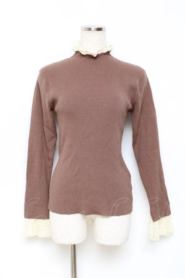 画像1: axes femme / レース配色テレコカットソー M 茶 Y-25-10-25-039-AX-TO-SZ-ZY (1)