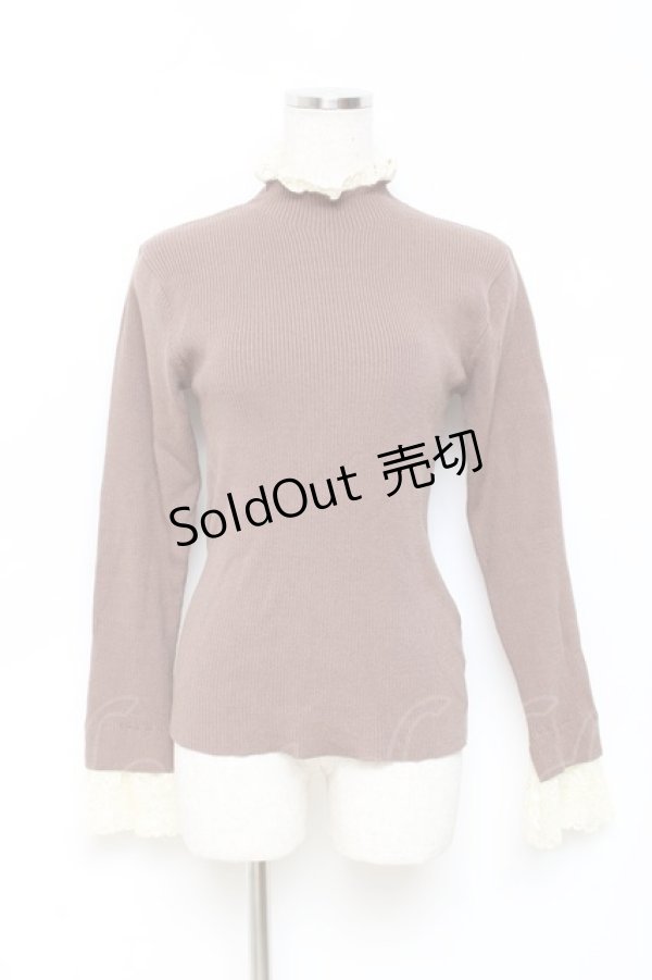 画像1: axes femme / レース配色テレコカットソー M 茶 Y-25-10-25-039-AX-TO-SZ-ZY (1)