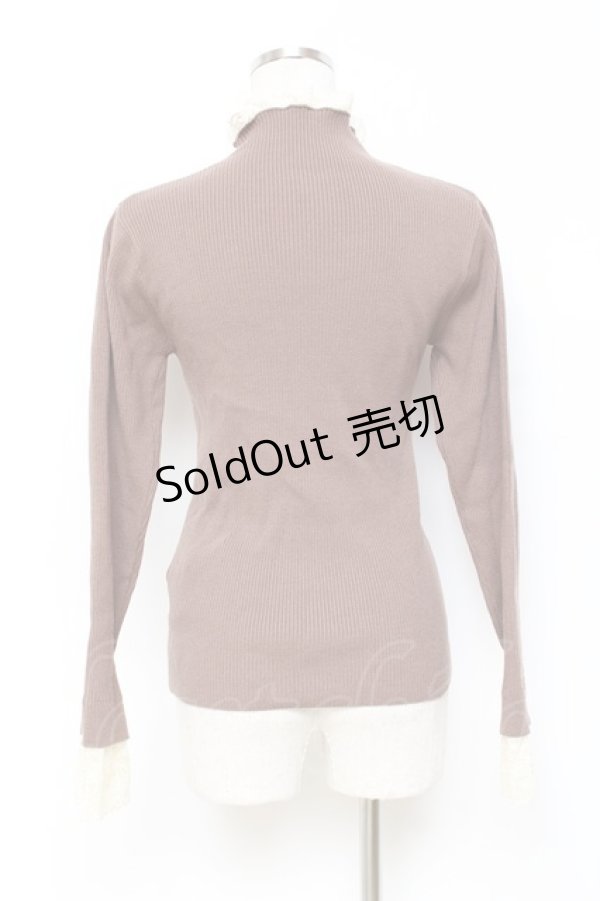 画像2: axes femme / レース配色テレコカットソー M 茶 Y-25-10-25-039-AX-TO-SZ-ZY (2)