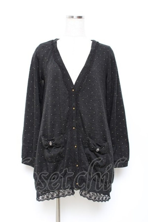 画像1: axes femme / ドット柄ポケットカーディガン M 黒 Y-25-10-25-054-AX-TO-SZ-ZY (1)