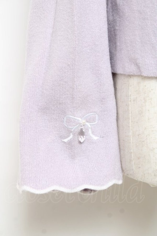 画像3: axes femme / リボン刺繍配色フレアニット  ラベンダー Y-25-10-25-058-AX-TO-SZ-ZY (3)