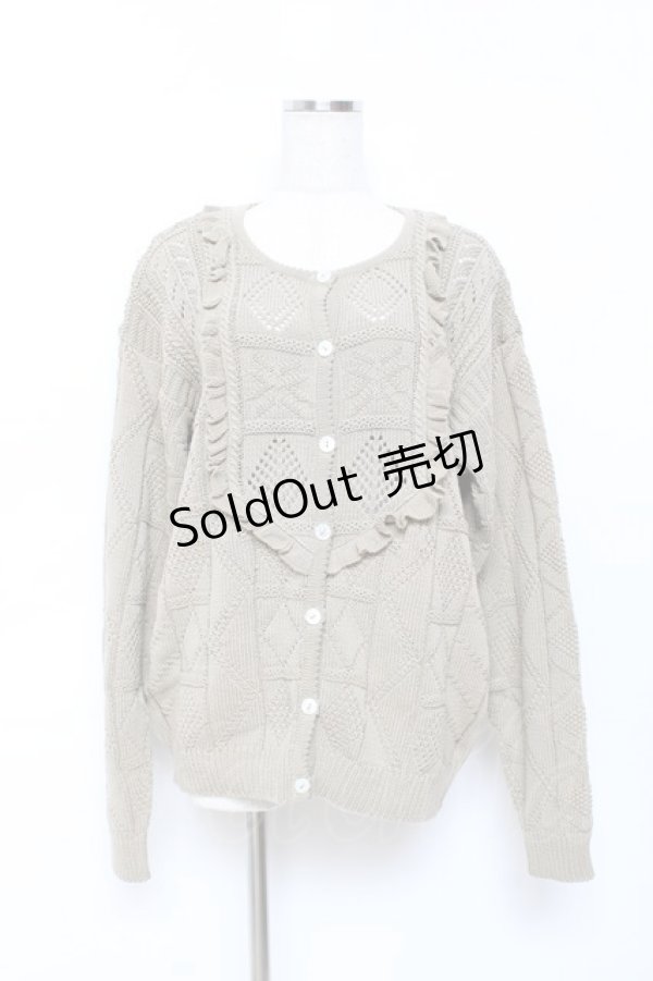 画像1: PINK HOUSE / フリル編みニットカーディガン F カーキ Y-25-10-25-075-LO-TO-SZ-ZY (1)