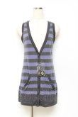 画像1: PEACE NOW / 缶バッジ付きボーダーノースリーブカーディガン M グレー×パープル Y-25-10-25-085-PU-TO-SZ-ZY (1)