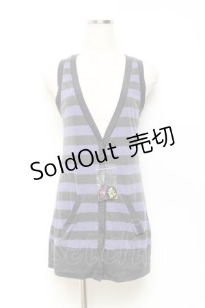 画像: PEACE NOW / 缶バッジ付きボーダーノースリーブカーディガン M グレー×パープル Y-25-10-25-085-PU-TO-SZ-ZY