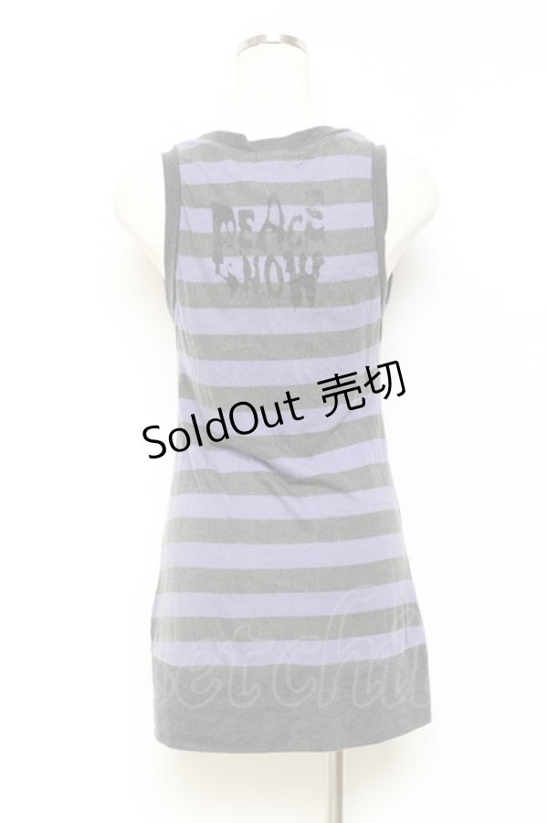 画像3: PEACE NOW / 缶バッジ付きボーダーノースリーブカーディガン M グレー×パープル Y-25-10-25-085-PU-TO-SZ-ZY (3)