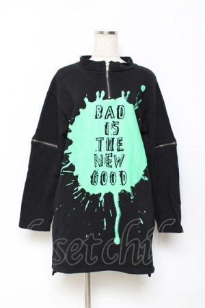 画像: HELL CAT PUNKS / ペイントptハーフZIPプルパーカー F 黒×グリーン Y-25-10-25-090-PU-TO-SZ-ZY