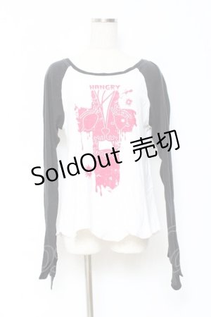 画像: HANGRY&ANGRY / プリント長袖カットソー  白×黒 Y-25-10-25-092-HN-TO-SZ-ZY