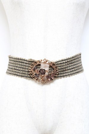 画像: axes femme / 蝶モチーフ麻ゴムベルト  茶 Y-25-10-25-011-AX-ZA-SZ-ZY