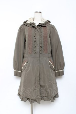 画像: axes femme / パール付きフリルモッズコート M カーキ Y-25-10-25-100-AX-CO-SZ-ZY