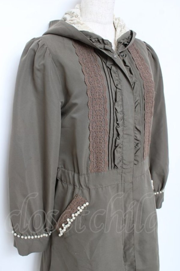 画像3: axes femme / パール付きフリルモッズコート M カーキ Y-25-10-25-100-AX-CO-SZ-ZY (3)