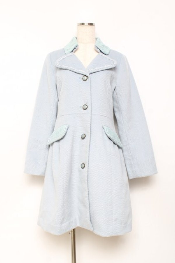 画像1: axes femme / 襟ポケットレース重ねコート M サックス Y-25-10-25-103-AX-CO-SZ-ZY (1)
