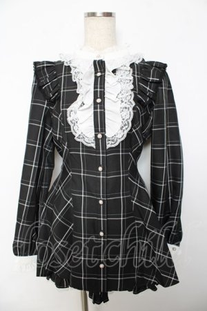 画像: Secret Honey / アクセサリーリボンレースフリルセットアップ 2 黒チェック Y-25-10-25-111-CA-JA-SZ-ZY