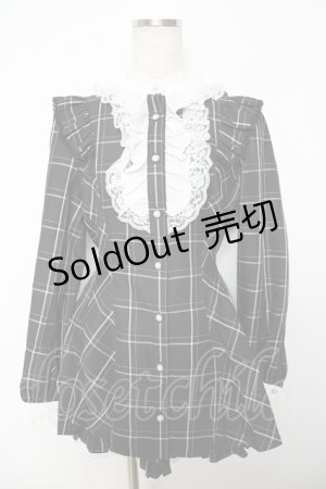 画像: Secret Honey / アクセサリーリボンレースフリルセットアップ 2 黒チェック Y-25-10-25-111-CA-JA-SZ-ZY