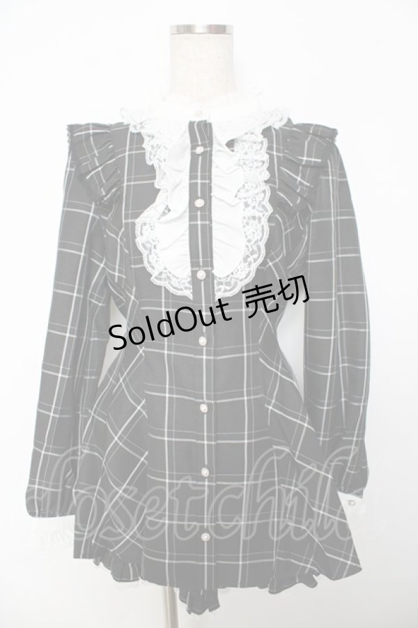 画像1: Secret Honey / アクセサリーリボンレースフリルセットアップ 2 黒チェック Y-25-10-25-111-CA-JA-SZ-ZY (1)
