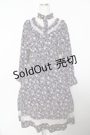 画像: axes femme / フリル花柄ロングワンピース M 紺 Y-25-10-25-123-AX-OP-SZ-ZI