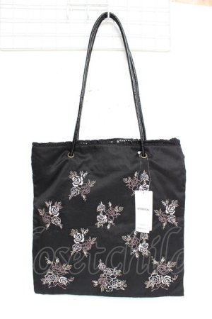 画像: axes femme / ブーケ刺繍トートバッグ  黒 Y-25-10-25-025-AX-BG-SZ-ZY