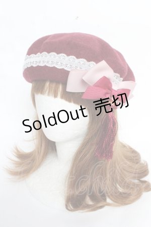 画像: Amavel / 月夜の狐と寒椿和風ベレー帽  ボルドー Y-25-10-28-055-CA-AC-SZ-ZY