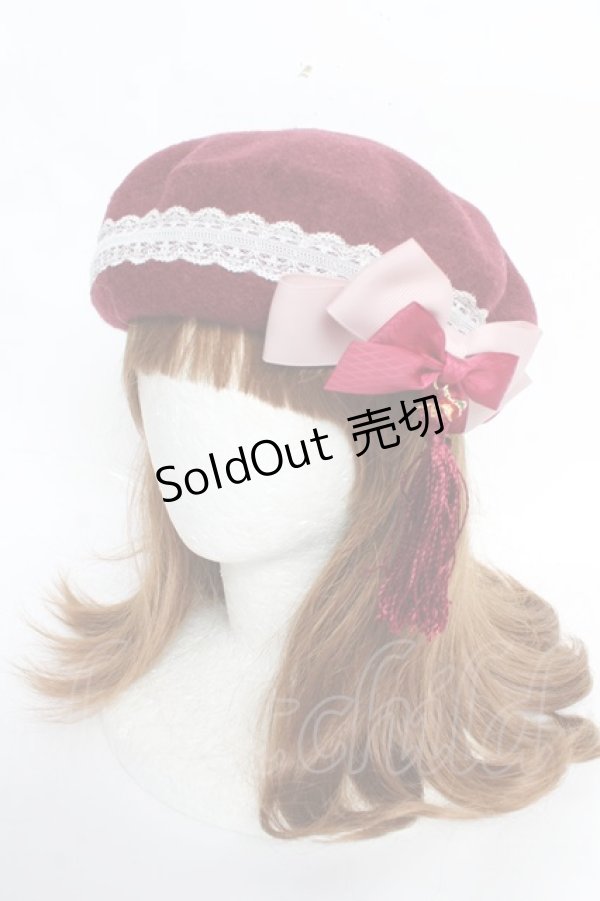 画像1: Amavel / 月夜の狐と寒椿和風ベレー帽  ボルドー Y-25-10-28-055-CA-AC-SZ-ZY (1)