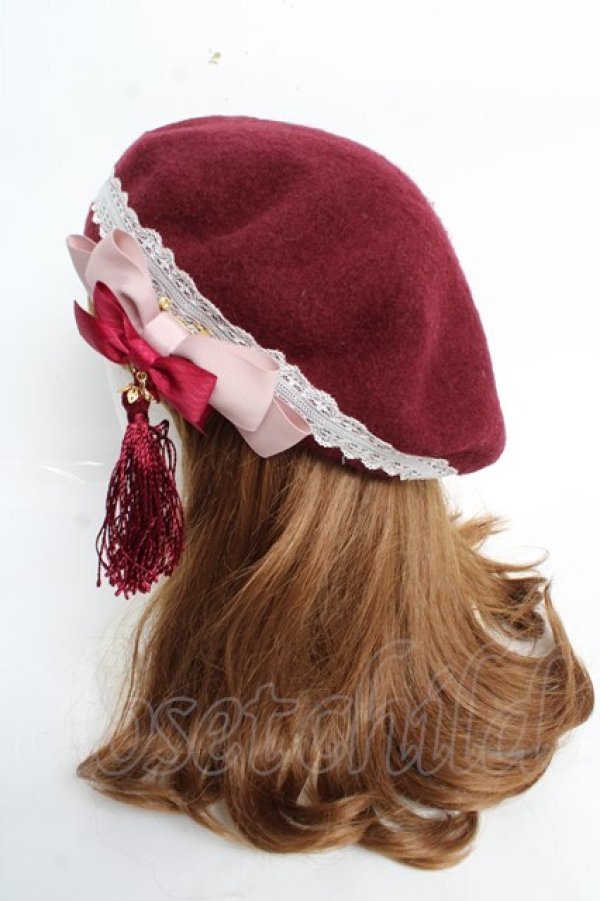 画像2: Amavel / 月夜の狐と寒椿和風ベレー帽  ボルドー Y-25-10-28-055-CA-AC-SZ-ZY (2)