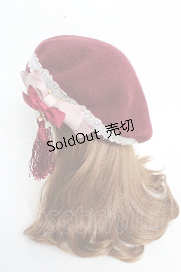 画像2: Amavel / 月夜の狐と寒椿和風ベレー帽  ボルドー Y-25-10-28-055-CA-AC-SZ-ZY (2)