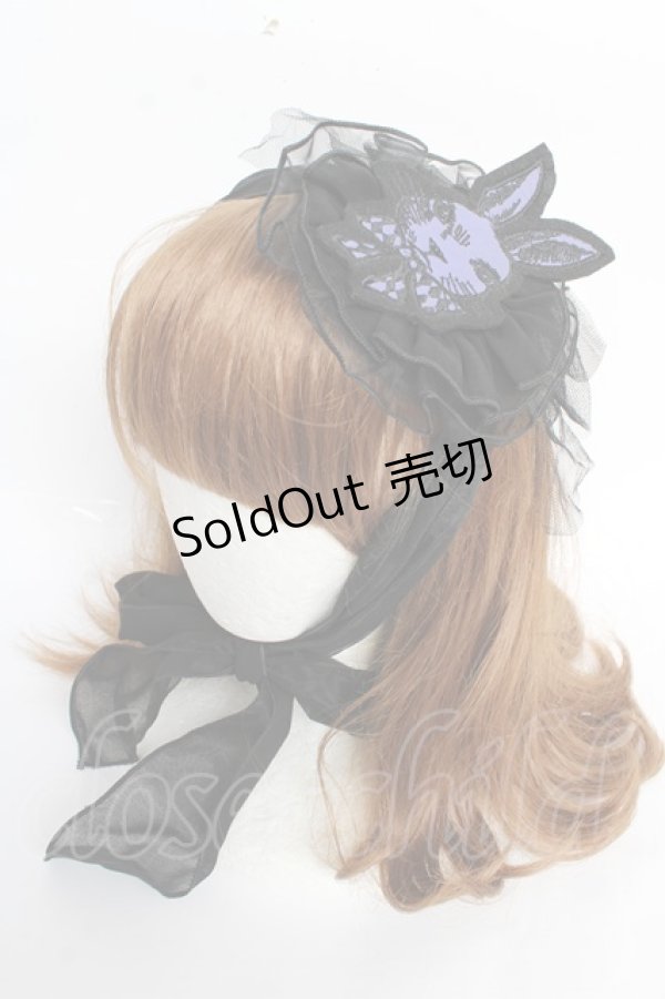 画像1: ALGONQUINS / うさぎワッペン丸形ヘッドドレス  黒×紫 Y-25-10-28-060-AL-AC-SZ-ZY (1)