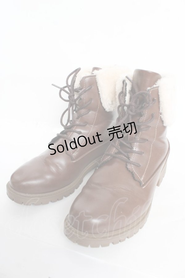 画像1: axes femme / 配色ファースノーブーツ L 茶 Y-25-10-28-067-AX-SH-SZ-ZT-K002 (1)