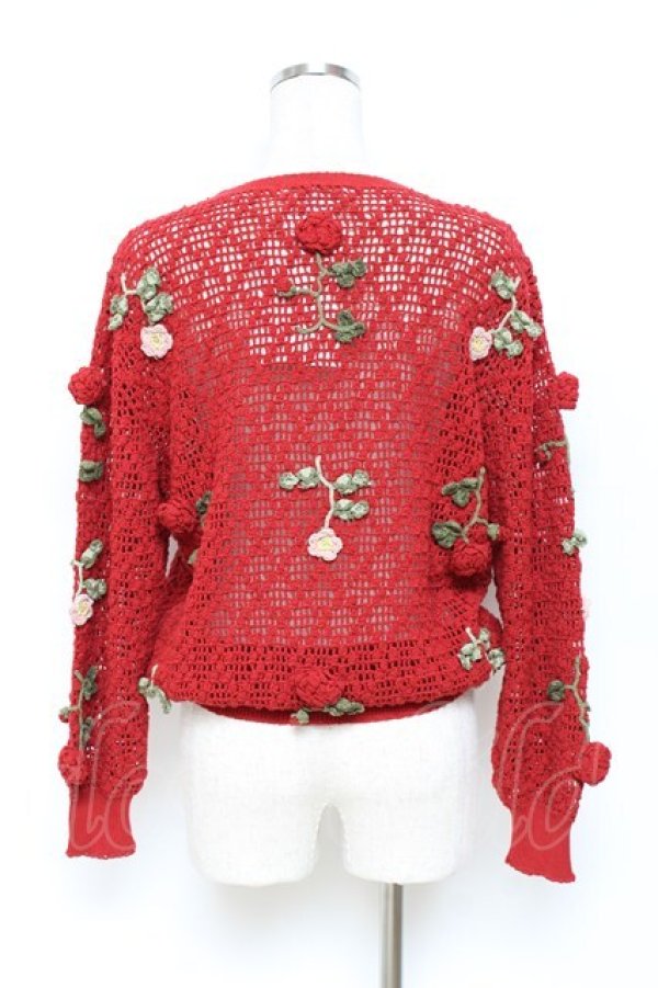 画像2: WONDERFUL WORLD / フラワーモチーフニット  赤 Y-25-10-28-073-LO-TO-SZ-ZY (2)