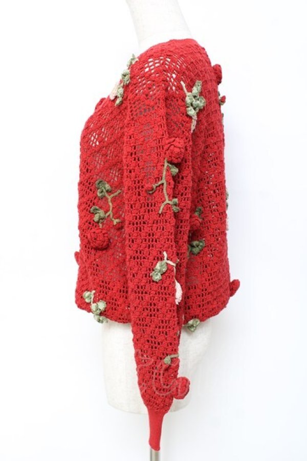 画像3: WONDERFUL WORLD / フラワーモチーフニット  赤 Y-25-10-28-073-LO-TO-SZ-ZY (3)