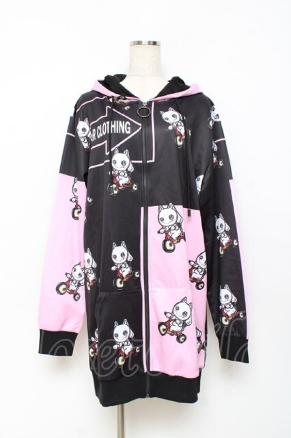 画像1: NieR Clothing / BICYCLE ZIP PARKA パーカー F 黒×ピンク Y-25-10-28-110-PU-TO-SZ-ZY (1)
