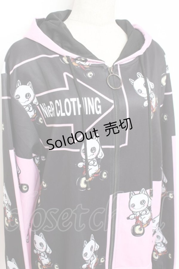 画像3: NieR Clothing / BICYCLE ZIP PARKA パーカー F 黒×ピンク Y-25-10-28-110-PU-TO-SZ-ZY (3)