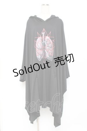 画像: Drug Honey / クリスタル線画x写実的臓器ドレープポンチョワンピース  黒 Y-25-10-28-112-PU-OP-SZ-ZY