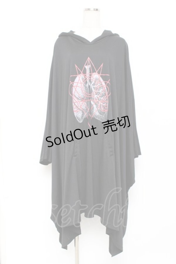 画像1: Drug Honey / クリスタル線画x写実的臓器ドレープポンチョワンピース  黒 Y-25-10-28-112-PU-OP-SZ-ZY (1)