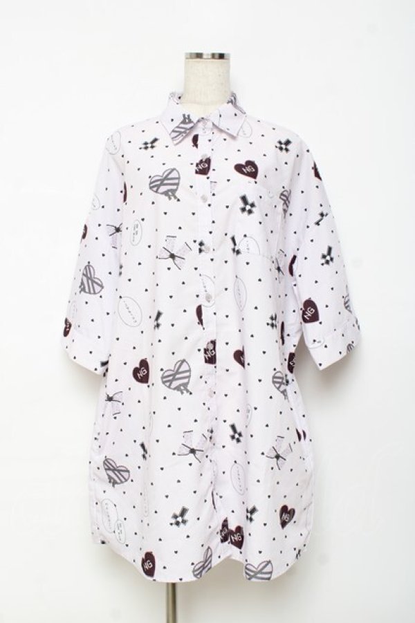 画像1: Ank Rouge / やみかわいいプリントBigシャツ M ピンク Y-25-10-28-116-CA-BL-SZ-ZY (1)