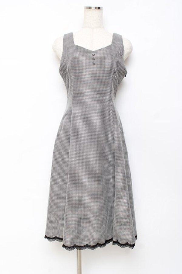 画像1: axes femme / 編み上げ千鳥格子ジャンスカ F 黒 Y-25-10-28-124-AX-OP-SZ-ZY (1)