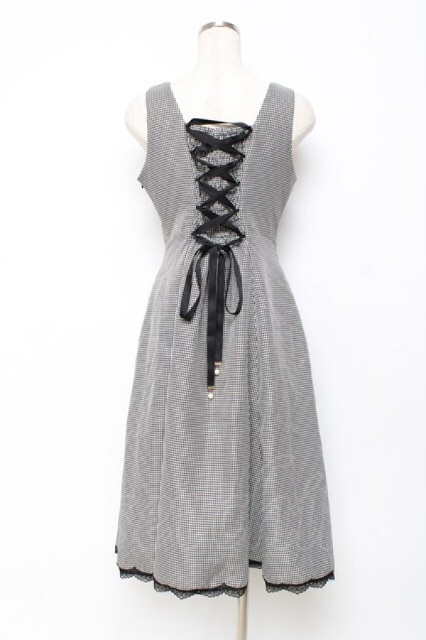 画像2: axes femme / 編み上げ千鳥格子ジャンスカ F 黒 Y-25-10-28-124-AX-OP-SZ-ZY (2)