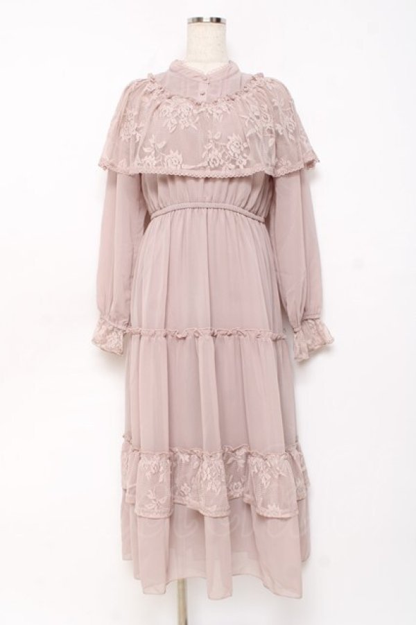 画像1: axes femme / レースケープティアードワンピース M モカ Y-25-10-28-125-AX-OP-SZ-ZY (1)