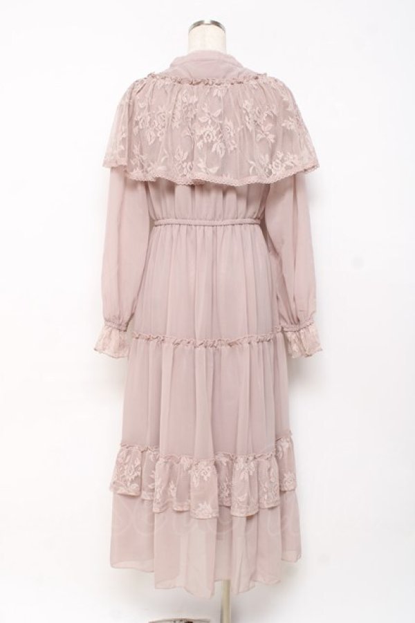 画像2: axes femme / レースケープティアードワンピース M モカ Y-25-10-28-125-AX-OP-SZ-ZY (2)