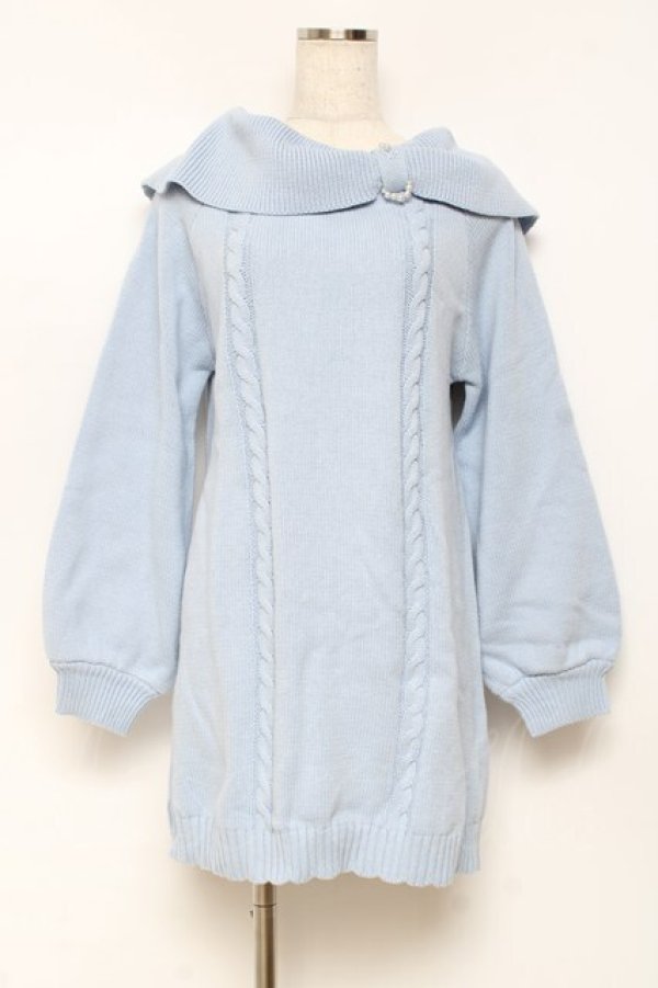 画像1: axes femme / リボン襟ニットミニワンピ F サックス Y-25-10-28-130-AX-OP-SZ-ZY (1)