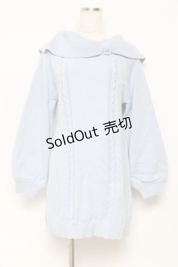 画像1: axes femme / リボン襟ニットミニワンピ F サックス Y-25-10-28-130-AX-OP-SZ-ZY (1)