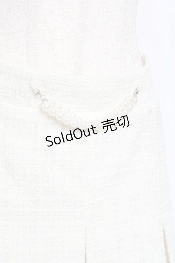 画像3: DearMyLoveRose / パールチェーンツイードプリーツスカート 3L アイボリー Y-25-10-28-137-EL-SK-SZ-ZY (3)